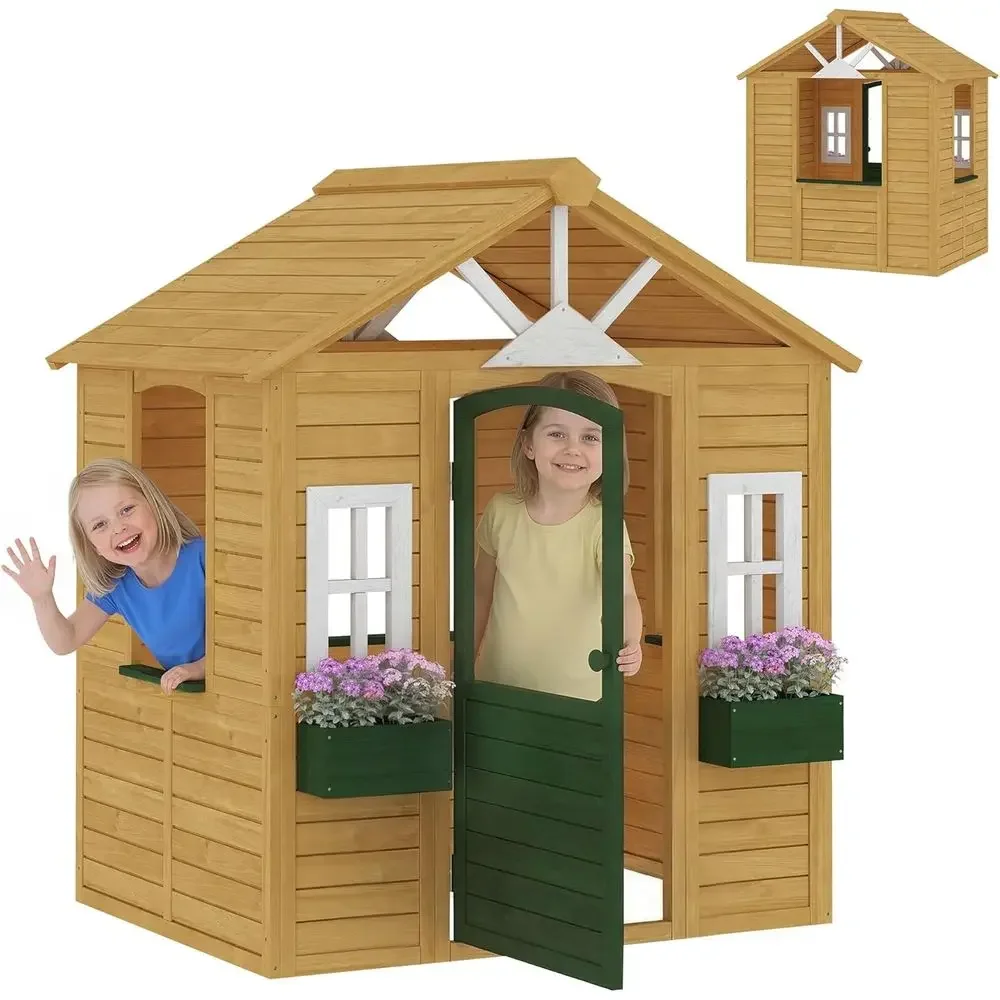 Qaba Kids Outdoor Playhouse - Casita de juegos Qaba para exteriores,