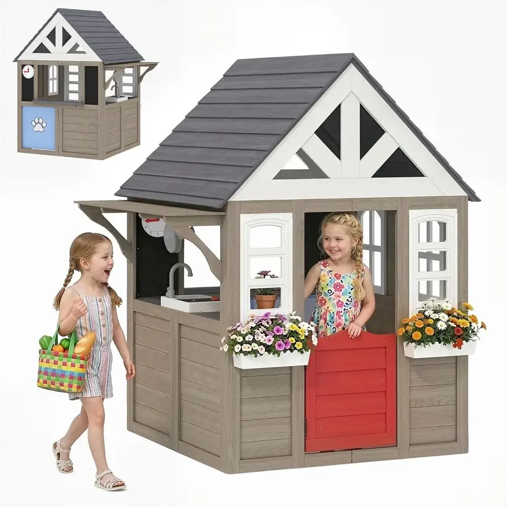 Qaba Kids Outdoor Playhouse - Casita de juegos Qaba para exteriores,
