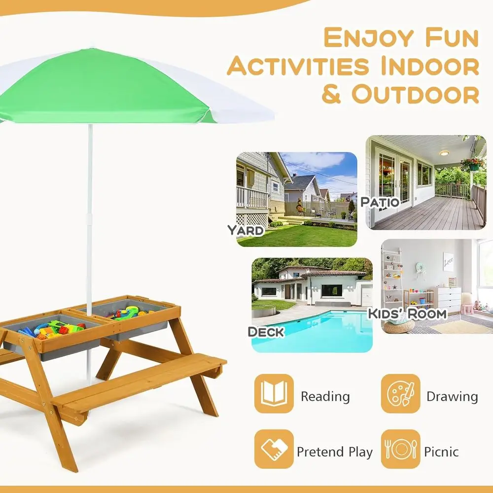 Mesa de Picnic Infantil 3 en 1 - Kids Outdoor Umbrella reseña y precio
