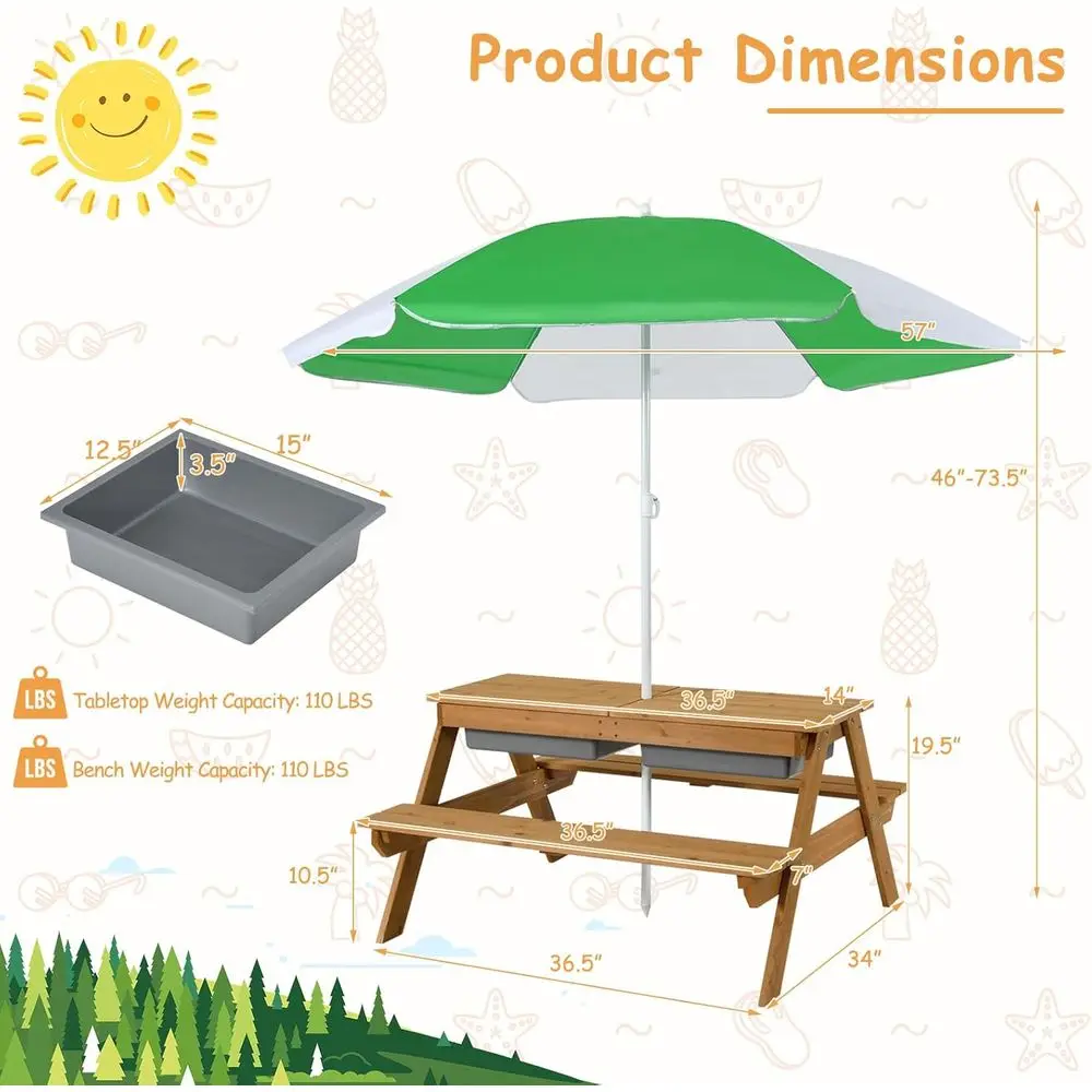 Mesa de Picnic 4 en 1 de Mader - Kids Outdoor Umbrella reseña y precio