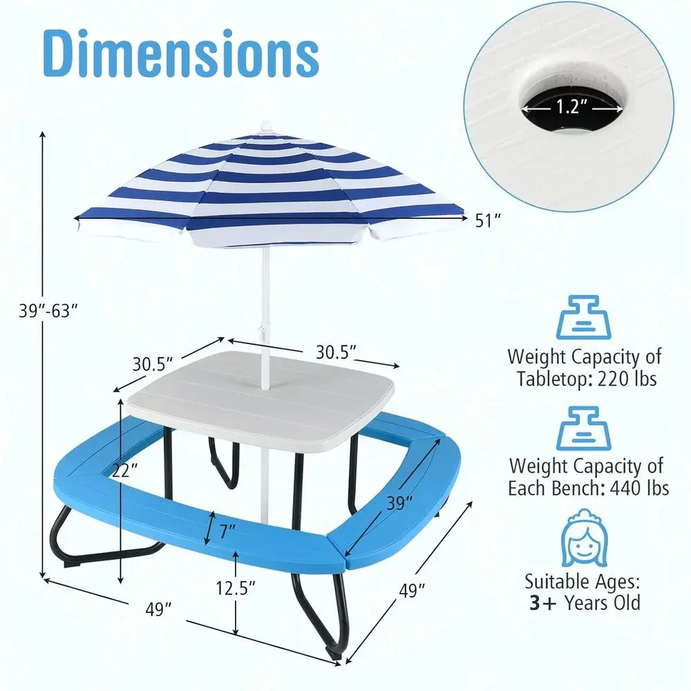 Mesa de Picnic para 8 Personas - Kids Outdoor Umbrella reseña y precio