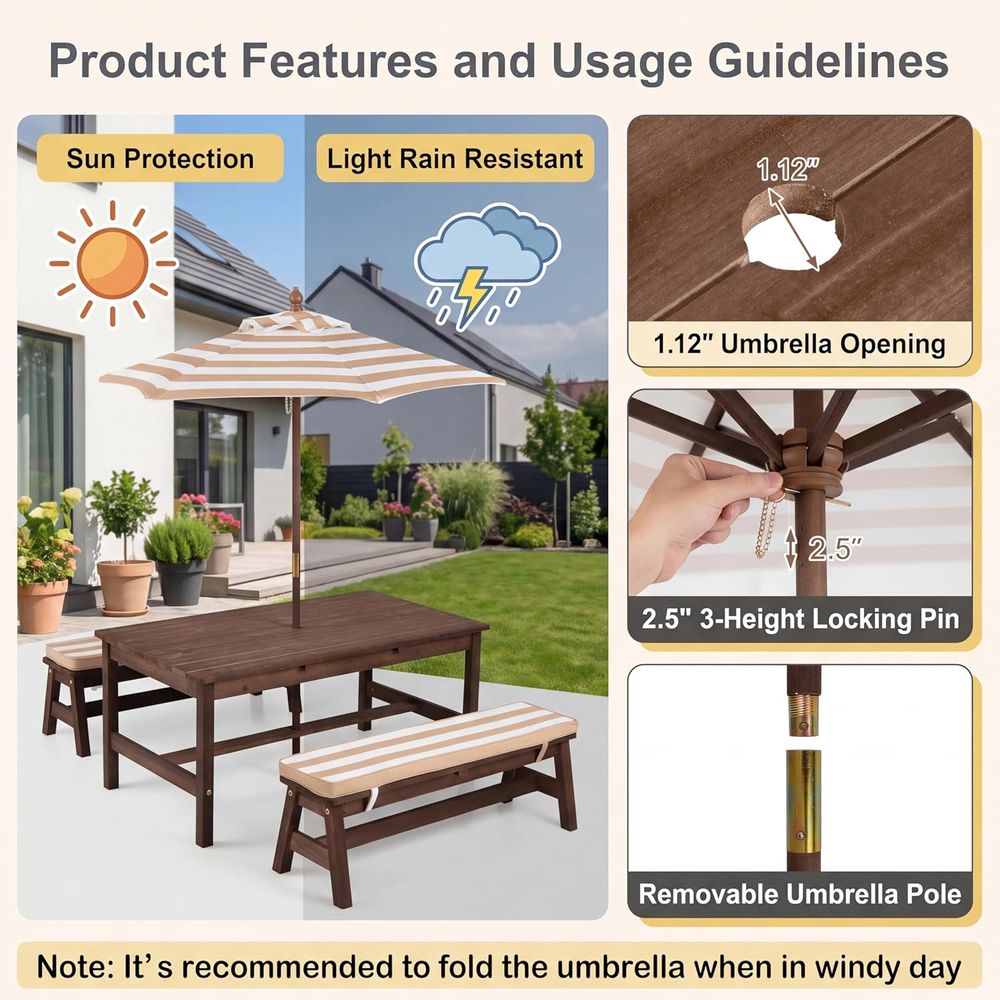 Mesa de picnic para niños, tab - Kids Outdoor Umbrella reseña y precio